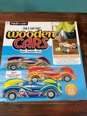 made by me! Wooden Cars Build & Paint Kit — Blue, Red, Yellow